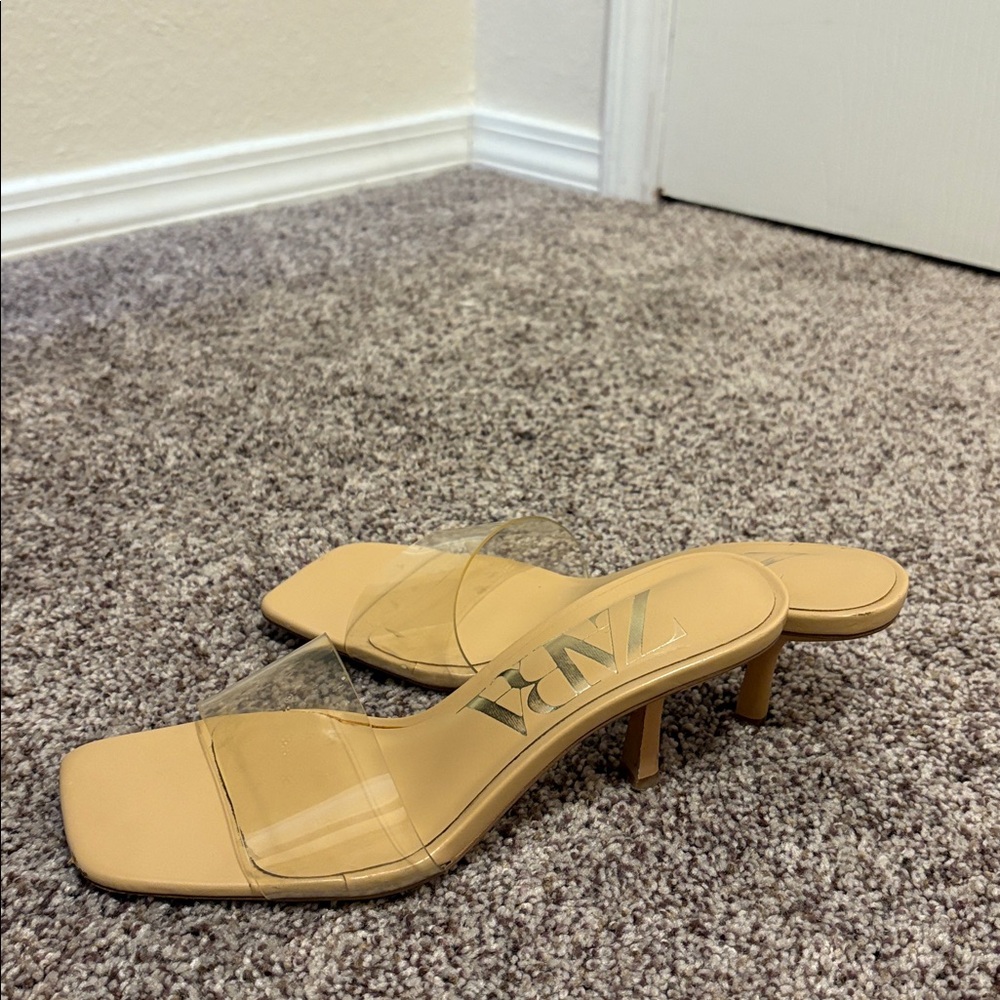 Zara Beige Transparent Strap Kitten Heels